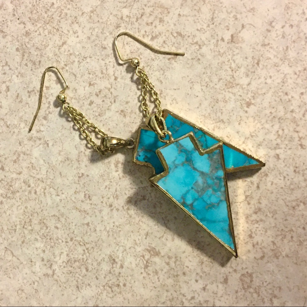 Gold and turquoise stone arrowhead earrings